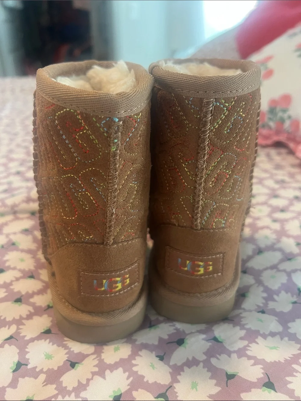 UGG Kids Brown Glitter Logo Shearling Boots